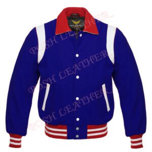 Royal Blue Wool White Leather Collar & letterman varsity jacket