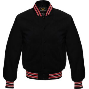 Black red trim rib Varsity Jacket, Letterman Baseball Retro Jacket All Wool