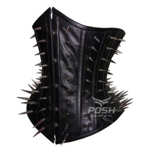 Women’s Black Real Leather Spike Body Shaper Corset PL19L.SPK