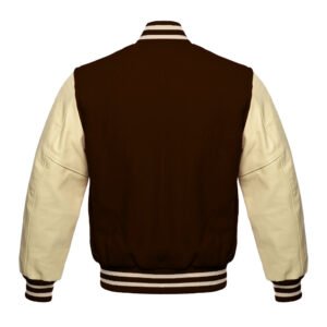 Men’s Dark Brown Wool Body and Cream Leather Sleeves Varsity Jacket
