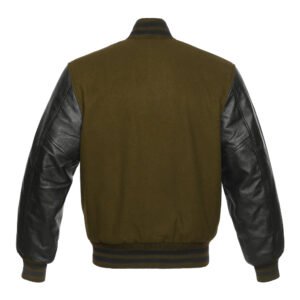 Men’s Olive Green Wool Body and Black Leather Sleeves Varsity Jacket