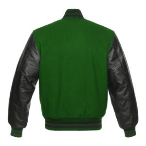 Men’s Dark Green Wool Body and Black Leather Sleeves Varsity Jacket