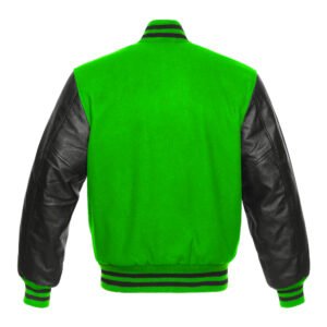 Men’s Kelly Green Wool Body and Black Leather Sleeves Varsity Jacket