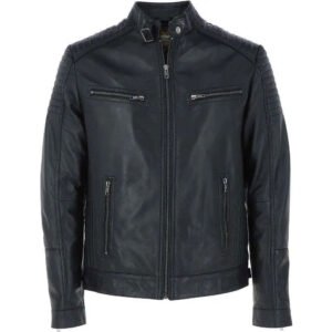 Black Leather Zipped Motorcycle Style Jacket